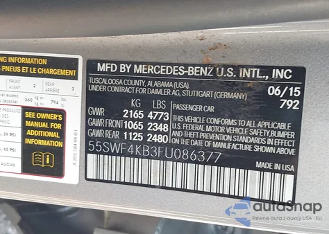 2015 Mercedes-Benz C 300 4Matic/Luxury 4Matic/Sport 4Matic from USA, damaged, VIN 55SWF4KB3FU086377